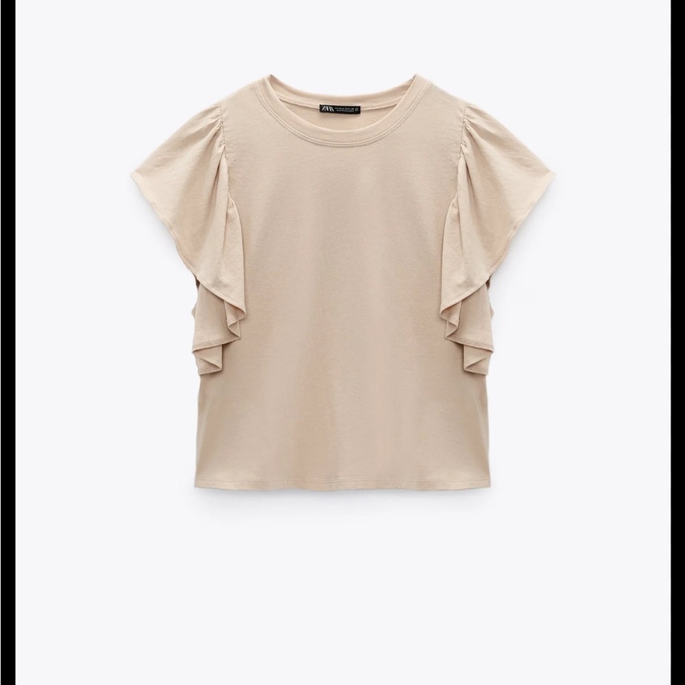 Zara Beige Ruffle Sleeve Tee